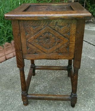 Antique 17th Century Carved Oak Bible Candle Box 48.  5 x 30.  5 x 29.  5 cms 5