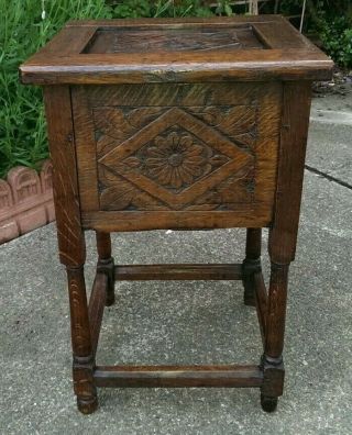 Antique 17th Century Carved Oak Bible Candle Box 48.  5 x 30.  5 x 29.  5 cms 6