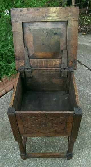 Antique 17th Century Carved Oak Bible Candle Box 48.  5 x 30.  5 x 29.  5 cms 7