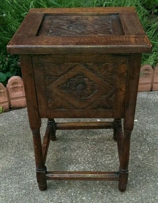 Antique 17th Century Carved Oak Bible Candle Box 48.  5 x 30.  5 x 29.  5 cms 9
