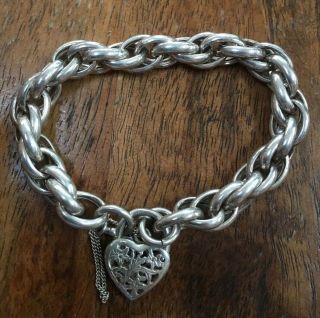 Vintage Unusual Link Sterling Silver Bracelet With Padlock