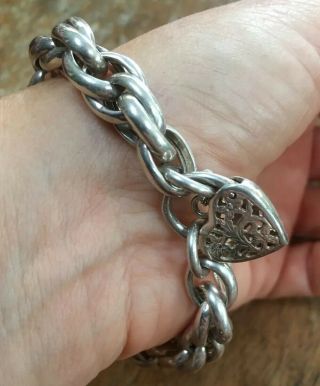 Vintage Unusual Link Sterling Silver Bracelet With Padlock 4