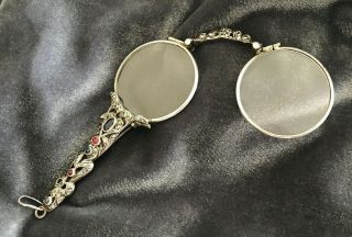Antique/vintage Lorgnette Folding Glasses,  Sterling Silver & Gemstones