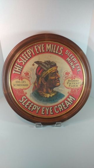 Vtg.  Sleepy Eye Mills Display Sign Advertising Williams Bros.  Wood/glass Frame