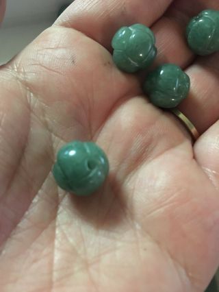 Vintage Carved Chinese Green Aventurine Stone Round Bead Endless Knot 12mm