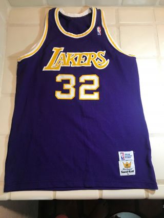 Rare Vintage 80s Sand Knit Nba Los Angeles Lakers Magic Johnson Jersey Mens L