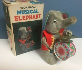 Vintage 1960 ' S Frankonia Wind - Up Musical Elephant Fur & Tin Rare w/Box 2