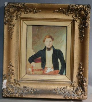 Antique Regency Miniature Portrait Handsome Young Redhead Man 1825 Seated 2/3