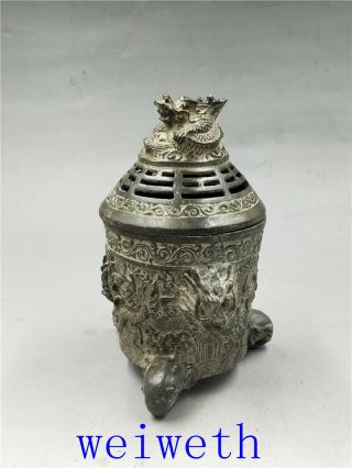 Antique Chinese Fengshui Bronze Dragon Incense Burner W Xuande Mark