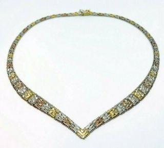 Lovely Vintage Art Deco Sterling Silver Tri Colour Necklace -