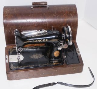 Vintage 1929 Singer 99k Electric Sewing Machine With Bentwood Case,  Key & More