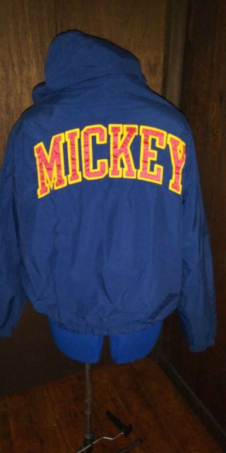 Disney Store Mickey Mouse Hooded Stadium Jacket Sz Xl Spellout Jersey Lined