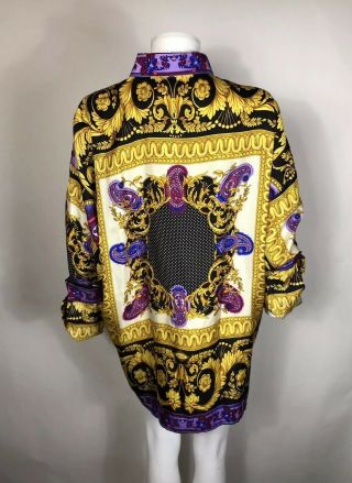 Rare Vtg Gianni Versace Gold & Purple Medusa Print Silk Shirt 50 L 4