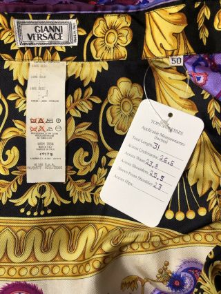 Rare Vtg Gianni Versace Gold & Purple Medusa Print Silk Shirt 50 L 8