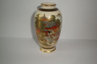 Rare Miniature Antique Japanese Meiji Period Satsuma Hand Painted Geisha Vase