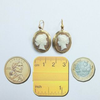 128fine Antique Victorian 9ct Rose Gold Carved Shell Cameo Earrings Pierced Ears