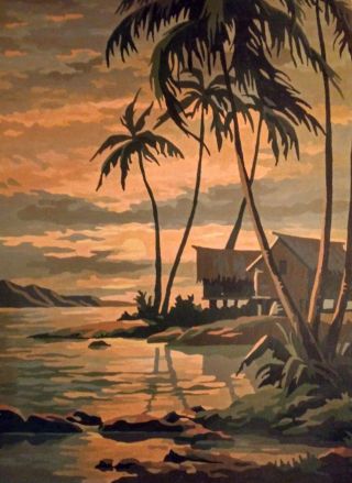 Matched Pair Vintage Paint By Numbers Paintings Hawaii Landscapes Hawaiiana 3