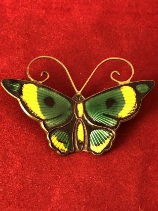 David Andersen Norway Sterling Silver Enamel Yellow Green Butterfly Pin 050419@