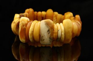 Antique Massive Baltic Amber Vintage Egg Yolk Bracelet 34.  8g B150617 - 11