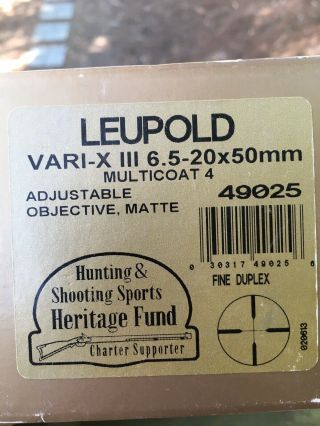 VINTAGE LEUPOLD VARI - X III 6.  5 - 20x50mm RIFLE SCOPE MATTE FINE DUPLEX W/BOX 2