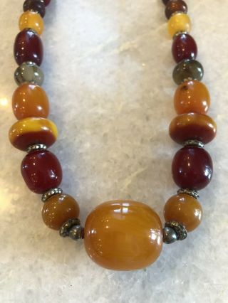 Vintage Beaded Cherry Bakelite? Baltic Butterscotch Amber? Beads 24.  5” Necklace 2