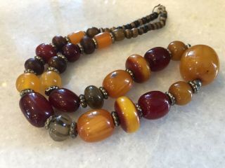 Vintage Beaded Cherry Bakelite? Baltic Butterscotch Amber? Beads 24.  5” Necklace 4