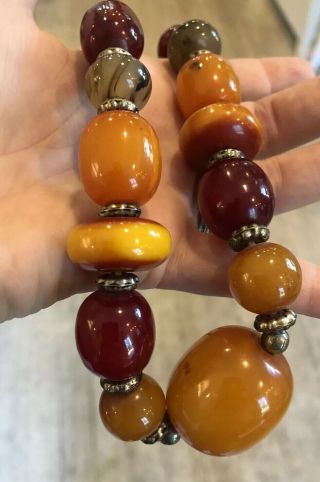 Vintage Beaded Cherry Bakelite? Baltic Butterscotch Amber? Beads 24.  5” Necklace 6