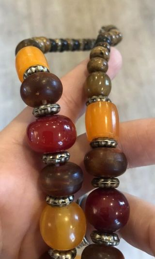 Vintage Beaded Cherry Bakelite? Baltic Butterscotch Amber? Beads 24.  5” Necklace 8