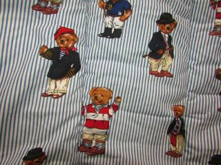 RALPH LAUREN Vintage TWIN TEDDY BEAR STRIPED COMFORTER Fitted and Flat Sheet EUC 7