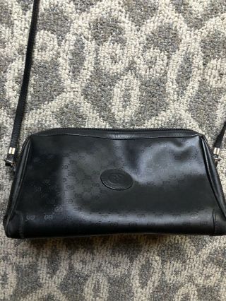 Authentic Gucci Vintage Black Gg Leather Shoulder Crossbody Bag