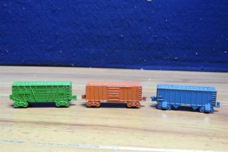 Vintage Diecast 2 " Green Blue & Orange Box Cars 577567