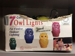 Set Of 7 Vintage Plastic Owl Set Party Patio 12 Foot String Lights Camper Rv