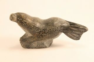 Vtg Inuit Carved Soapstone Miniature Seal Eskimo Art Sculpture Figurine Signed
