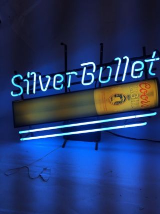 Vintage 1986 Silver Bullet Coors Light Beer Can Bar Pub Man Cave Neon Sign 1980s