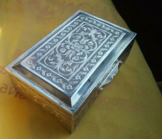 Vintage Art Deco Silver Cigarette Box 8 1/2 Ounces Persian Islamic Bright Cut