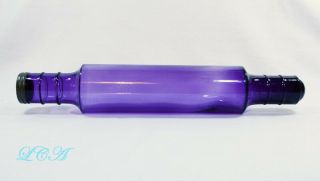 Antique Purple Glass Rolling Pin Hand Blown Bim W/ Ground Lip From 1800s