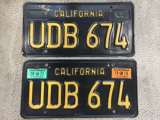 Vintage California Black & Yellow License Plate Set Dmv Clear