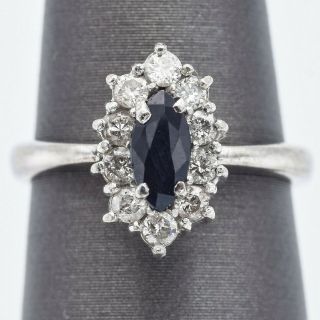 Vintage 18K White Gold 0.  41 Ct Sapphire & 0.  3 TCW Diamond Ring 3.  5 Grams 3