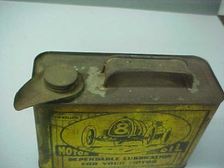 RARE 1/2 GALLON MOTOR EASE MOTOR OIL CAN NO.  8 RACE CAR GRAPHICS MENOMONIE,  WIS 6