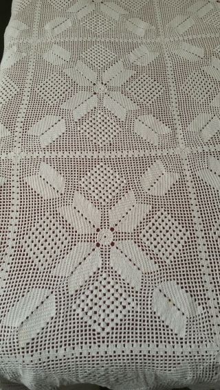 Vintage Hand Crochet BedSpread Coverlet,  tablecloth 86 x70 inches white 2