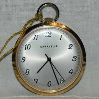 Caravelle by Bulova Vintage Gold Pocket Watch 7j France Movement Open Face 2