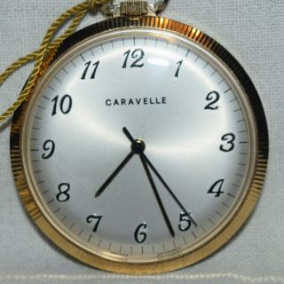 Caravelle by Bulova Vintage Gold Pocket Watch 7j France Movement Open Face 3