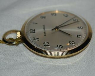 Caravelle by Bulova Vintage Gold Pocket Watch 7j France Movement Open Face 4