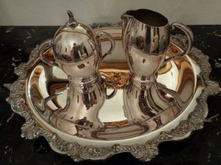 1847 Rogers Bros Is Flair Silver Plate Creamer & Sugar Bowl W Tray