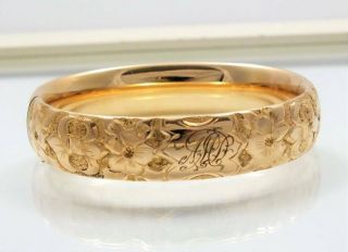 Victorian Antique 1911 S&bl Co.  Gold Filled Deep Engraved Flower Hinged Bracelet