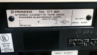 Vintage Pioneer Stereo Cassette Tape Deck Model No.  CT - 8R 8