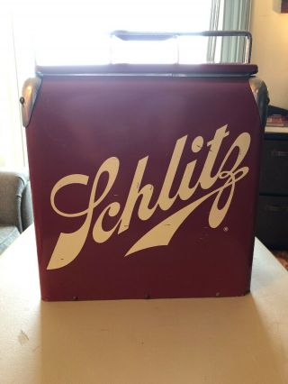 Schlitz Cooler W/ Handle Vintage Metal Ice Chest Beer Advertising