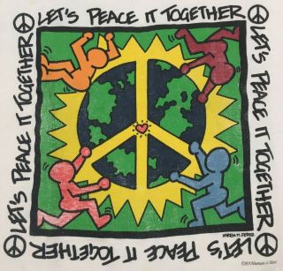 Vtg 93 Karen Perez Lets Peace It Together T - Shirt Keith Haring Art Sign World Xl