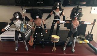 Vintage Kiss Mego Dolls Complete W Instruments 12.  5” Tall 70’s Aucoin