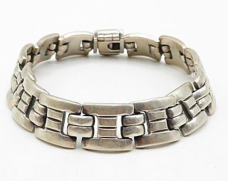 925 Sterling Silver - Vintage Heavy Linear Square Link Chain Bracelet - B3838 2